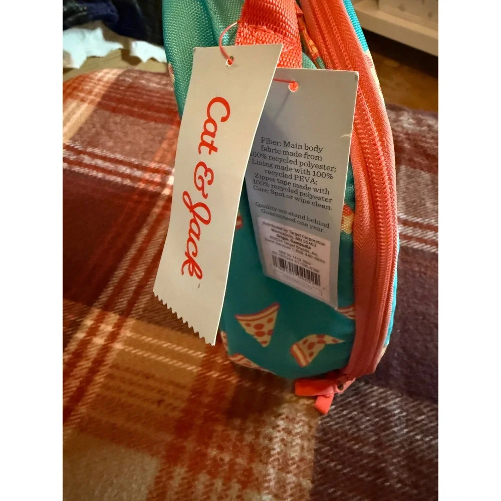 Cat Jack Pizza‎ Print Lunch Bag Insulated Easy Clean BPA Free Kids